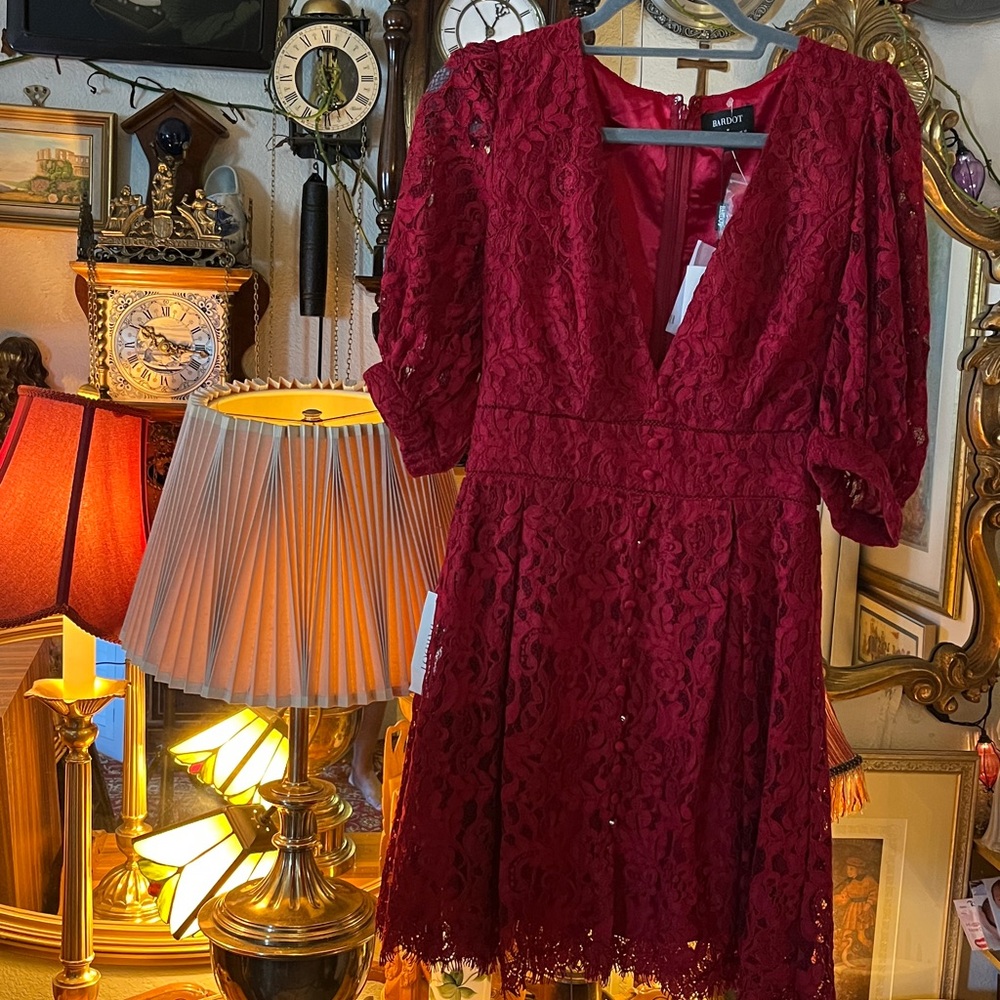 STUNNING Bardot Kira Mini Lace Dress in Crimson Size 6 - Picture 3 of 7